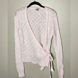 Ann Taylor Mohair Soft Pink Quiet Luxury Balletcore Wrap Sweater, Medium